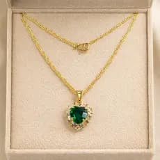 Colar Ponto de Luz Coração Cravejado e Crucifixo Gotinha Folheado a ouro 18k