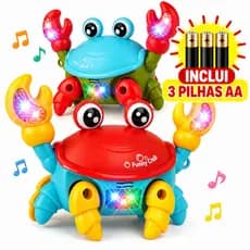 Caranguejo Dançarino Fujão PILHAS Brinquedo Musical Som Luz Movimento Interativo Infantil Bebê
