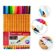 Kit Canetas Coloridas Fine Line 12/24 Cores Hidrografica Ponta Fina 0.4mm Tipo Stabilo Point Escola e Faculdade