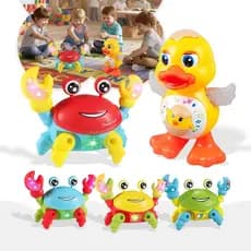KIT  Pato Dançante + Caranguejo Fujão Luz Som Brinquedo Musical Patinho Carangueijo Dança Interativo