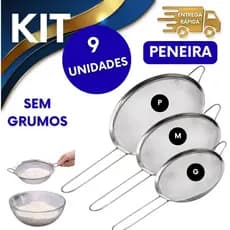 9 PENEIRAS INOX 12CM 10CM E 8CM NÃO EMPEDRA PENEIRA FARINHA AÇO INOX RESISTENTE COZINHA