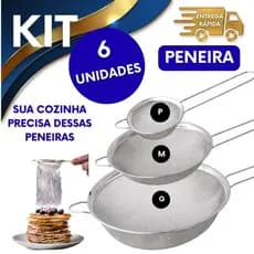 6 PENEIRAS PARA COAR SUCOS CHÁS MACARRÃO FARINHA POLPAS USO DOMESTICO E PROFISSIONAL TELA FINA