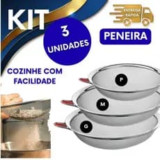 3 PENEIRAS INOX 8CM 10CM 12CM PENEIRA COZINHA AÇO INOX RESISTENTE NÃO ENFERRUJA ANTI GRUMOS