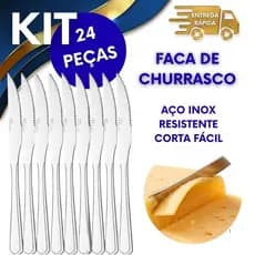 24 FACAS DE CHURRASCO E MESA INOX 21CM CORTE FÁCIL AFIADA RESISTENTE MESA COZINHA CARNE