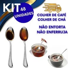 48 COLHERES DE AÇO INOX COLHER DE CHÁ COM 14CM COLHER DE CAFÉ COM 9CM INOX RESISTENTE NÃO ENFERRUJA