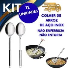 16 COLHERES DE ARROZ COM 31CM DE AÇO INOX RESISTENTE COLHER DE ARROZ NÃO ENTORTA NEM ENFERRUJA