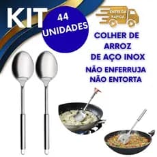 44 COLHERES DE ARROZ COM 31CM DE AÇO INOX RESISTENTE COLHER DE ARROZ NÃO ENTORTA NEM ENFERRUJA