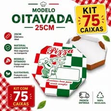 KIT 75 Caixas De Pizza N° 25 Oitavada, Reforçada e Branca