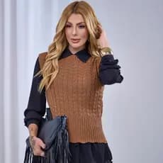 Colete Feminino Tricot Tranças Regata Elegante Inverno Moda Casual Colete Sem Mangas Terceira Peça