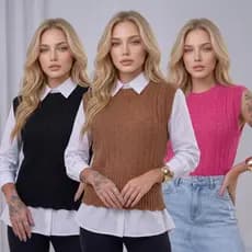Colete Feminino Colete Regata Tricot Trançado Coletinho Blusa Feminina Trico Modal Moda Outono Inverno
