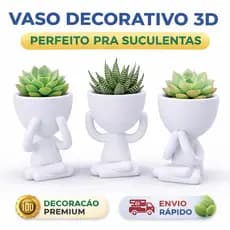 Kit 3 Vasos Sábios Decorativos | Cachepô Moderno p/ Suculentas e Cactos | Sala Escritório Banheiro