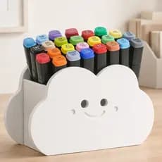 Organizador de Mesa Nuvem Infantil | Porta Lápis Decorativo 2 Divisórias para Marcador Permanente