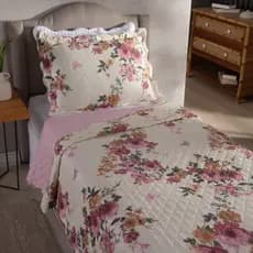 Kit colcha Cobre Leito Solteiro Dupla Face 2 Peças Estampado Matelado Aba Americana 150 Fios Macio