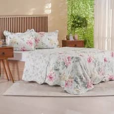 Kit Colcha Cobre Leito Solteiro Casal Queen King Estampado Bouti Dupla Face Porta Travesseiros Viés
