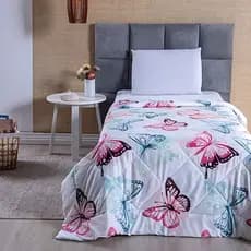 Edredom Solteiro Avulso Premium Dupla Face Matelado Estampado Flores Borboletas  300 Fios Quente