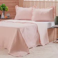 Kit Colcha Cobre Leito Queen 3 Peças Dupla Face Percal 150 Fios Porta Travesseiro Matelado Macio