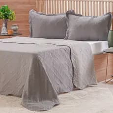 Kit Cobre Leito King Size 3 Peças 150 Fios Dupla Face Porta Travesseiro Boutis Colcha Aba Americana