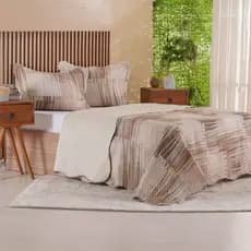 Kit Colcha Cobre Leito King Estampado 3 Peças Dupla Face Matelado Boutis Porta Travesseiro Cama Box