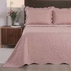 Kit Colcha Cobre Leito Casal Padrão Liso Dupla Face Matelado com Viés 3 Peças com Porta Travesseiros