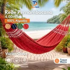 Rede de Descanso Pernambucana 4,00m Punho a Punho 100% Algodão até 250kg Toque Macio Rede De Dormir