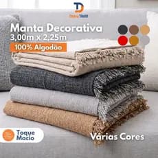 Manta Para Sofá Protetora 3,00m x 2,25m King Gigante 100% Algodão Várias Cores Toque Macio