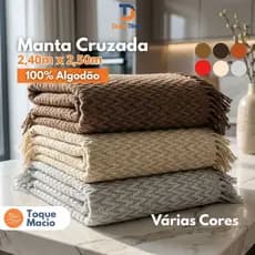 Manta Para Sofá King Super Gigante Cruzada 2,40m X 2,50m 100% Algodão Protetora Decorativa