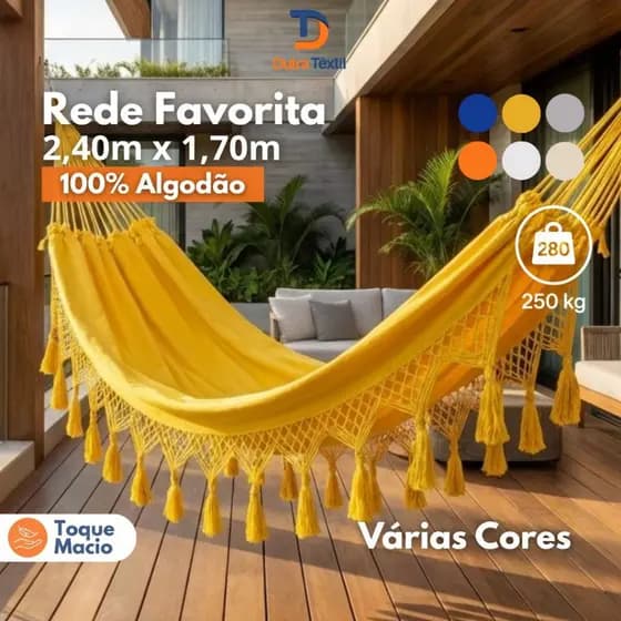 Rede de Descanso Favorita Com Varanda de Belota 2,40m x 1,70m 100% Algodão Rede de Dormir