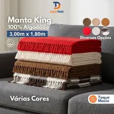 Manta Decorativa para Sofá 100% Algodão King 3,00m x 1,80m Gigante Várias Cores
