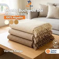 Manta Bucho de Boi 100% Algodão para Sofá Cama 2,60x1,60m Toque Macio