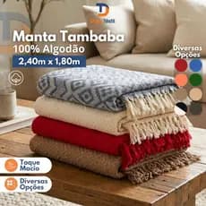 Manta Decorativa Tambaba para Sofá 2.40m x 1,80m 100% Algodão Várias Cores