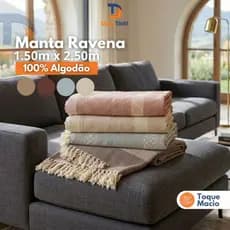 Manta Para Sofá 100% Algodão 2,50x1,80 Decorativa Toque Macio Ravena