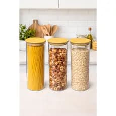 Kit 4 Potes de Vidro Hermético com Tampa de Bambu 2000ml