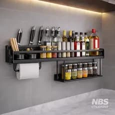 Suporte Organizador de Cozinha Parede Porta Temperos Facas Utensílios com Ganchos – Preto