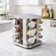 Porta Temperos Inox Quadrado Giratório \ 12 Potes + canetinha e marcadores de brinde