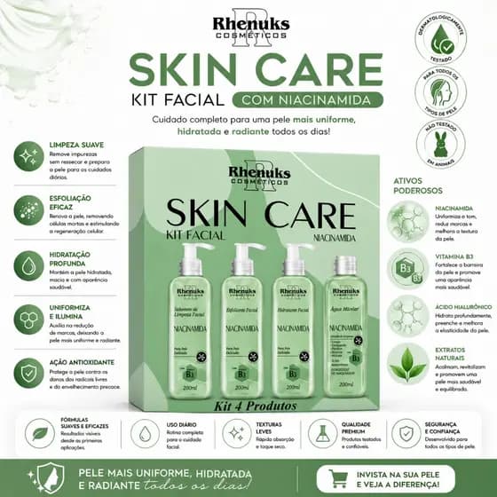 Skin Care NIACINAMIDA - kit facial com 4 itens Rhenuks