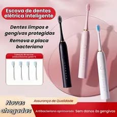 Escova De Dentes Elétrica Recarregável Sonic IPX7 Sônica Branqueadora Clareamento Dental Com 4 Refis DuPont