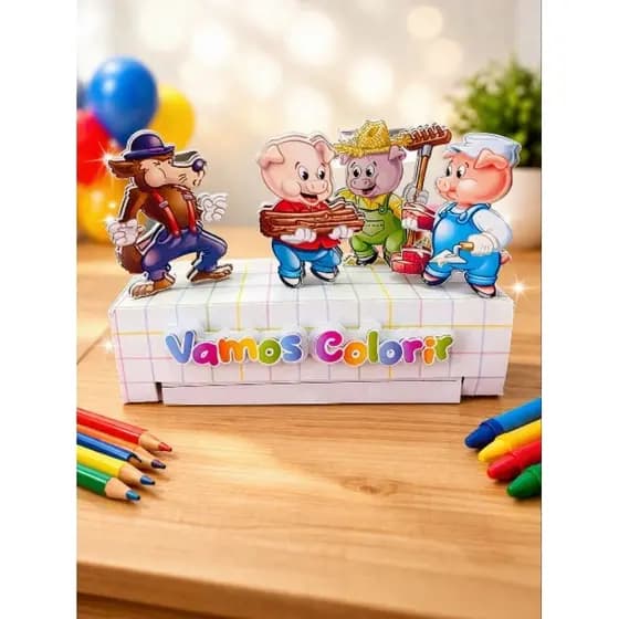 10 KIT de lembrancinhas personalizada, caixa rolo infantil de colorir três porquinhos, Lembrancinha de Festa