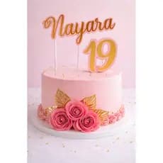 Topo de Bolo com Flor Personalizado Nome e Idade - Aniversário Feminino - Festa luxo
