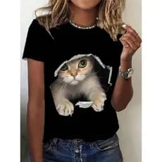 Camiseta De Manga Curta Estampa De Gatinho no Buraco