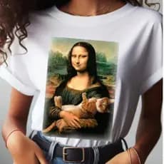 Camiseta Arte Estampa Criativa com Gato Blusa Branco Preto Algodão Premium Camisa