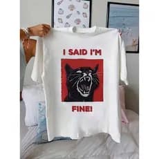 camiseta masculina streetwear com estampa de gato bravo gritando i said i'm fine arte expressiva e impactante para