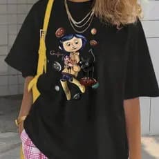 Camiseta Feminina Blusa Estampa Menina e Gato Preto Branca Algodão Premium Camisa
