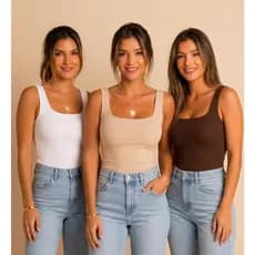Kit 3 Blusinha Regata Feminina Decote Quadrado Moda Blogueira