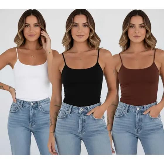 Kit 3 Blusa Regata Feminina Suplex Alça Fina Cropped Tube Básica Alcinha