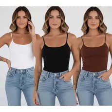 Kit 3 Blusa Regata Feminina Suplex Alça Fina Cropped Tube Básica Alcinha