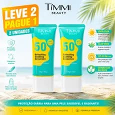 Kit 2 Protetor Solar Facial TIMMI BEAUTY FPS 50 com Aloe Vera Hidratação Rápida e Proteção UVA/UVB