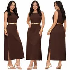Vestido Regata Feminino Com Bolso Linho Verão com Forro Zíper nas Costas Longo com Fenda Lateral Elegante