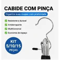 Kit 10/20/30 Cabide Pinça Aço Inoxidável 360° Giratório Antiderrapante Sem Marcas para Calça Saia Meia Roupas Íntimas