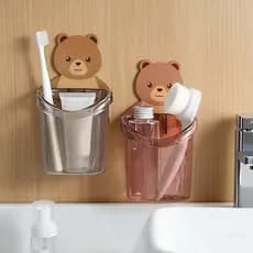 Suporte Porta Escova De Dentes Barbeador Banheiro Urso Adesivo Sem Furo Parede Organizador Multiuso
