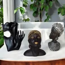 Busto Escultura Africana Expositor Feminino De Resina Decorativo Elegante Para Vitrine Premium